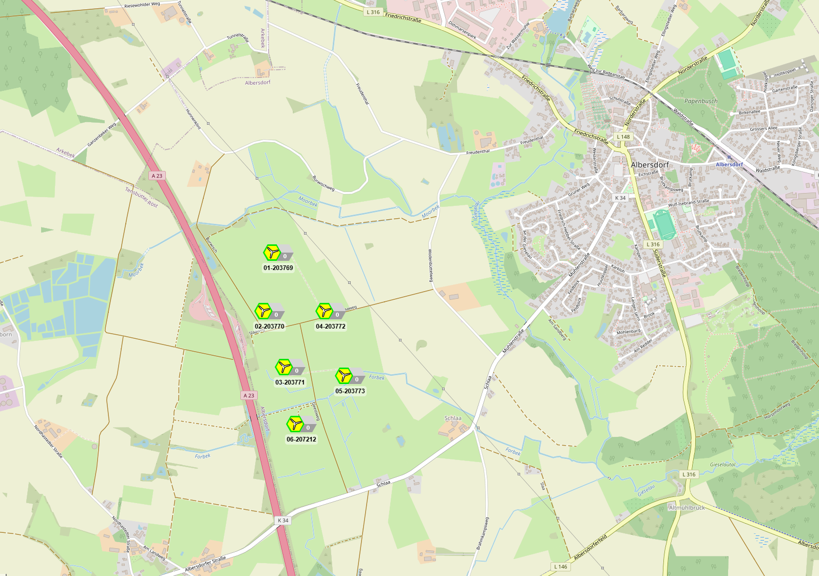 Landkarte des Windparks Albersdorf